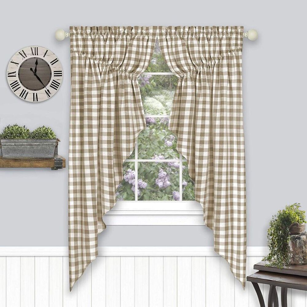 Woven Trends Farmhouse Curtains, Buffalo Plaid Curtain Shades, Gathered Swag